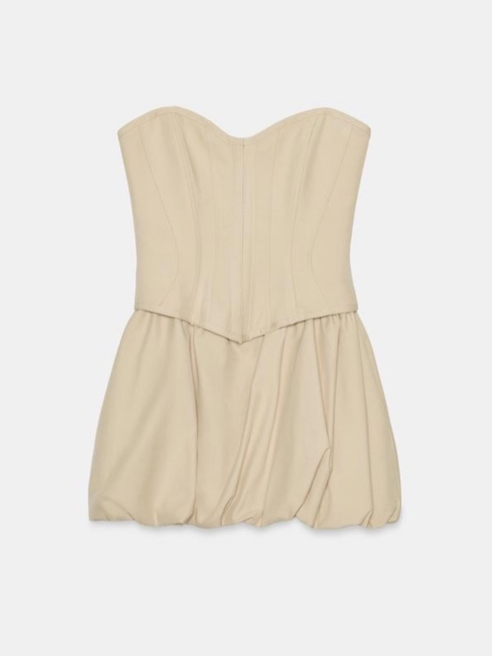 Zara Strapless Corset Bubble Hem Dress in Cream